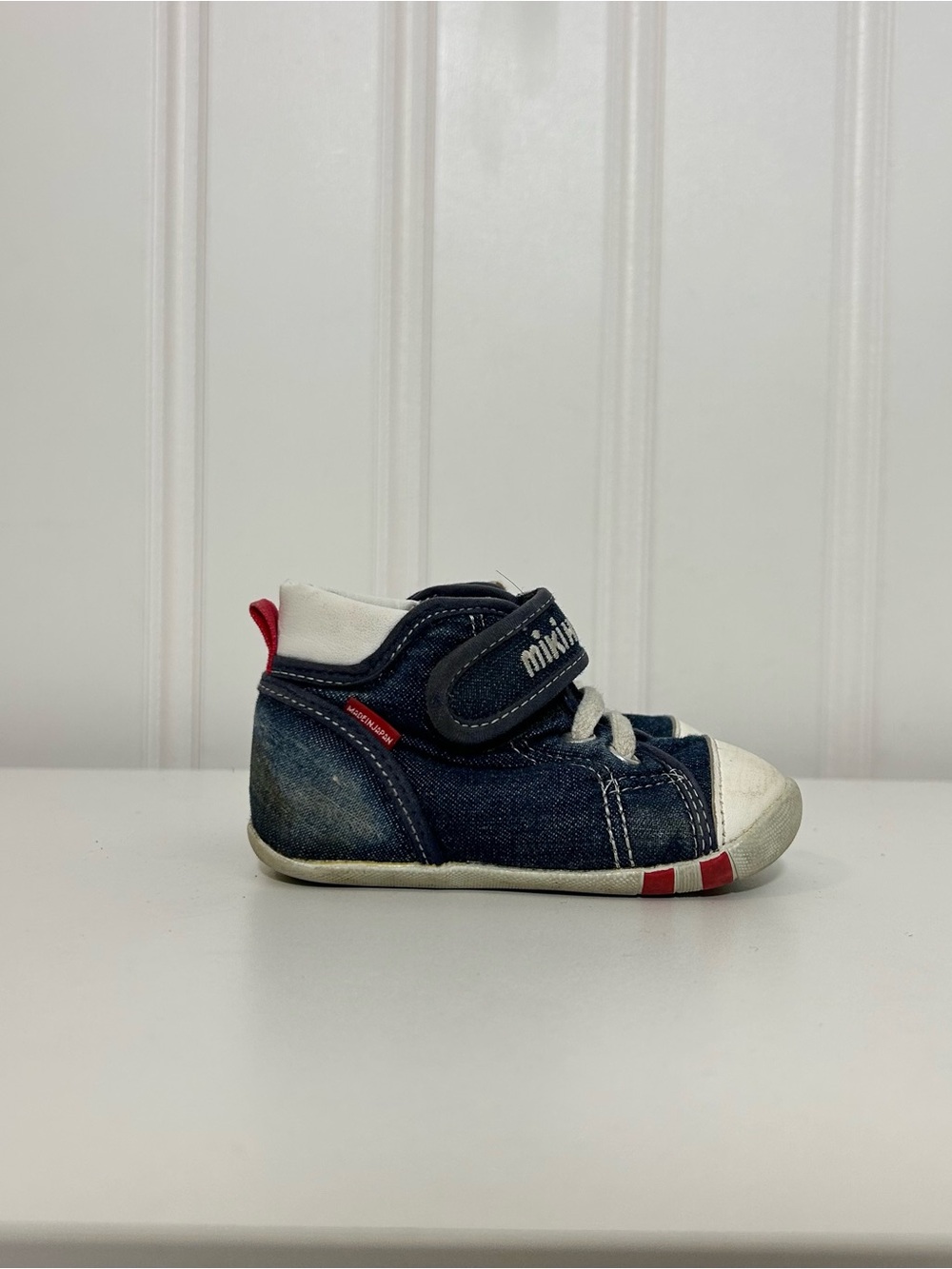 Miki house Navy Denim Toddler Sneaker with White & Red Accents toddler 6